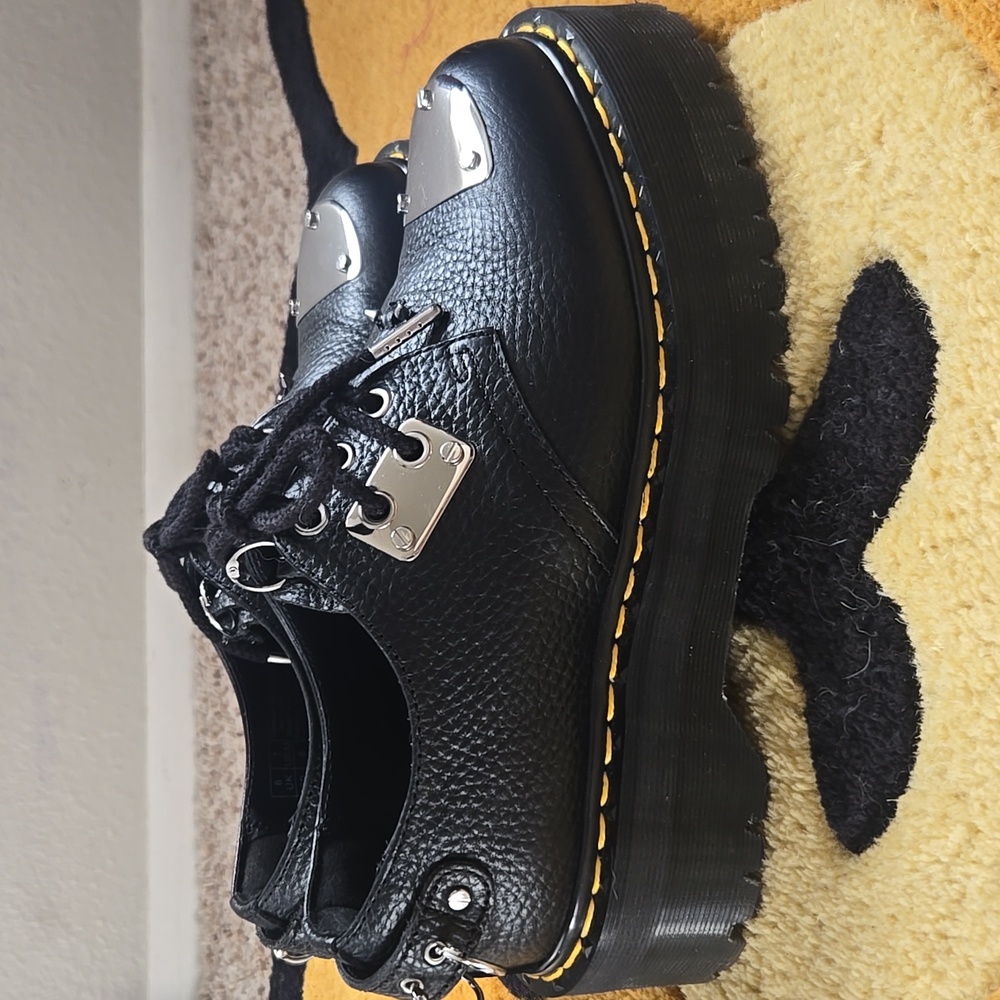 Dr. Martens Black Leather Platform Shoes with Punk Metal Hardware - Picture 4 of 5